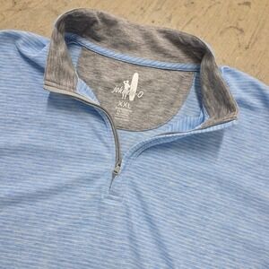 Johnnie-O Mens XXL 1/4 Zip Pullover Light Blue Heathered Stripe Performance